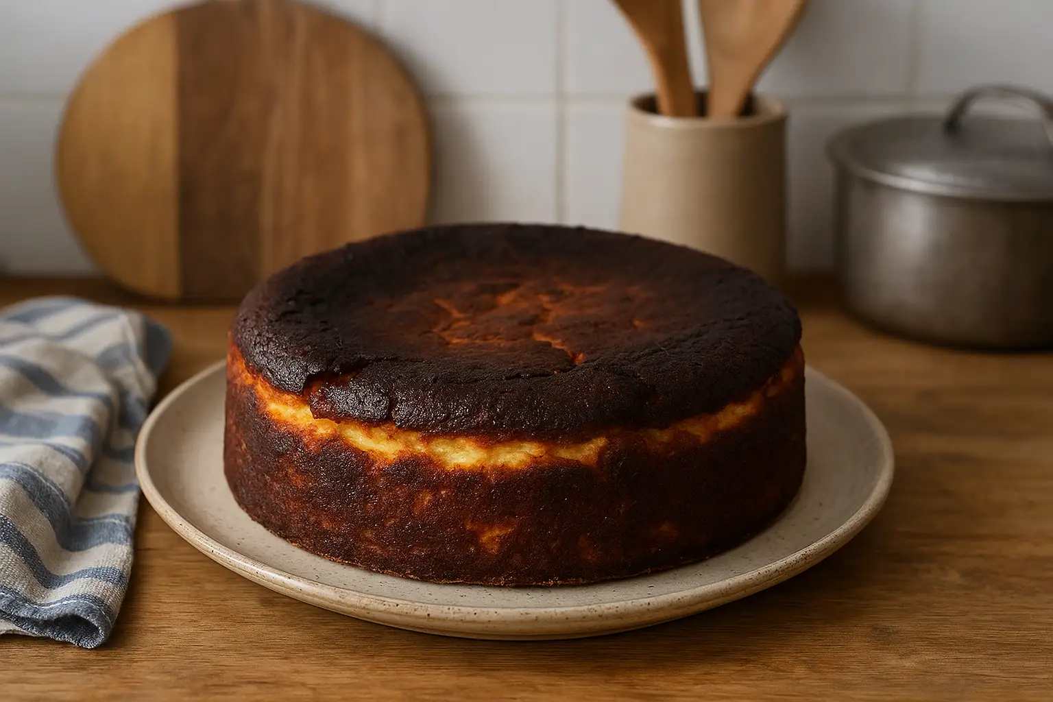 Photo d’un gâteau fromager (tourteau fromager) maison, un dessert traditionnel au fromage blanc, léger et moelleux, prêt à déguster.