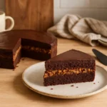 gâteau chocolat praliné maison sur une table de cuisine, dessert fondant et croustillant au chocolat et praliné