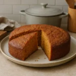 Photo d’un gâteau à la citrouille maison, moelleux et doré, posé dans une cuisine familiale avec ambiance automnale