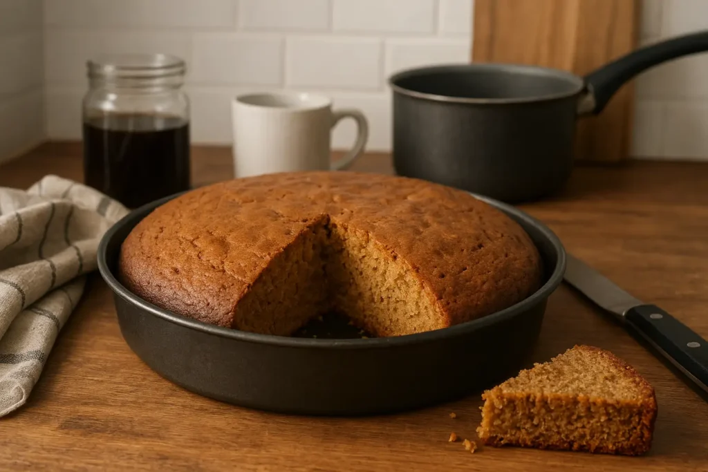 Gâteau au café moelleux et gourmand fait maison sur une table de cuisine
