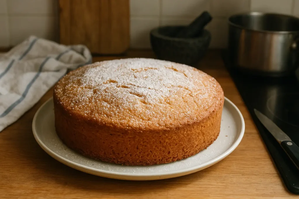 Gâteau au vin blanc alsacien moelleux fait maison dans une cuisine familiale