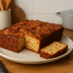 Gâteau de pain perdu maison dans une cuisine familiale, dessert anti-gaspillage fait avec du pain rassis