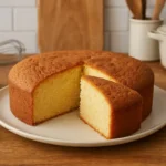 Gâteau éponge moelleux fait maison sur une table de cuisine, texture légère et aérée