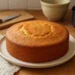 Photographie d’un gâteau pour le goûter maison, doré et moelleux, posé sur une table de cuisine avec une ambiance chaleureuse et authentique.