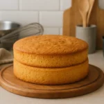 Photo d’une génoise pour gâteau à étage légère et moelleuse, faite maison dans une cuisine familiale, parfaite pour un layer cake ou un wedding cake.