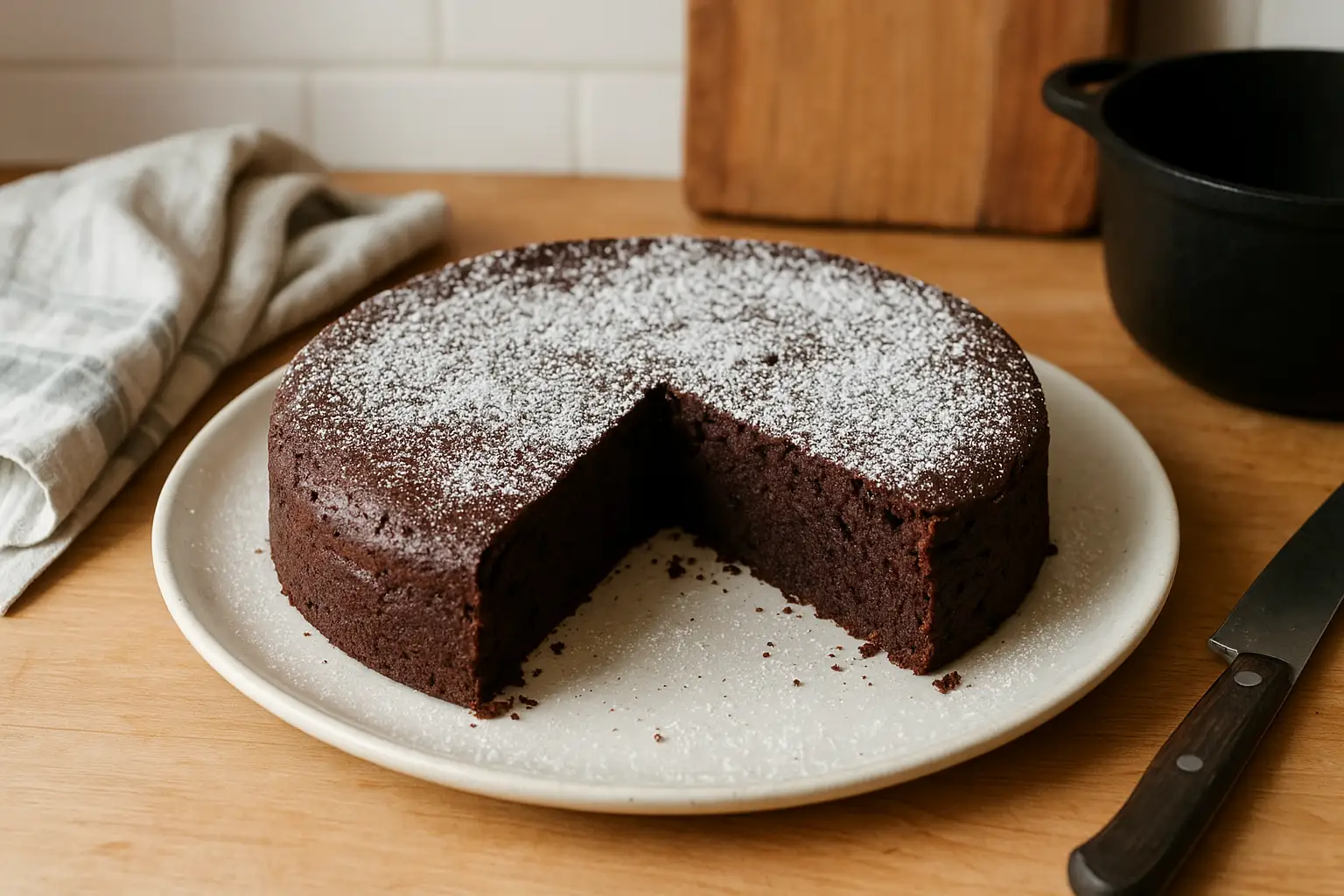 Gâteau au vin rouge moelleux fait maison dans une cuisine familiale