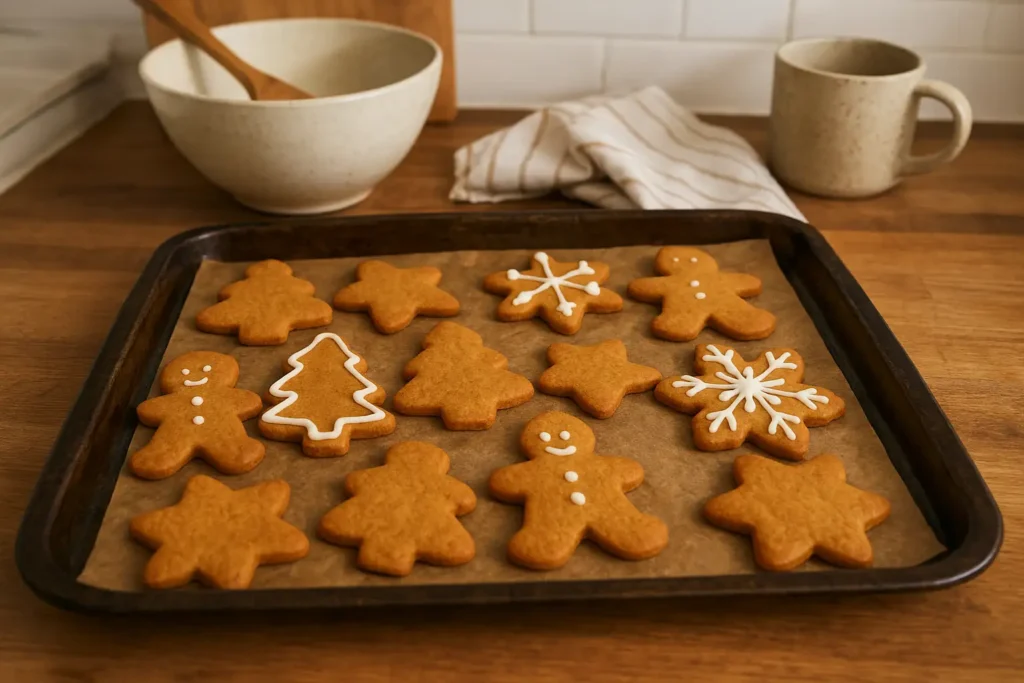 Biscuits de Noël moelleux aux épices et au miel faits maison sur une plaque de cuisson