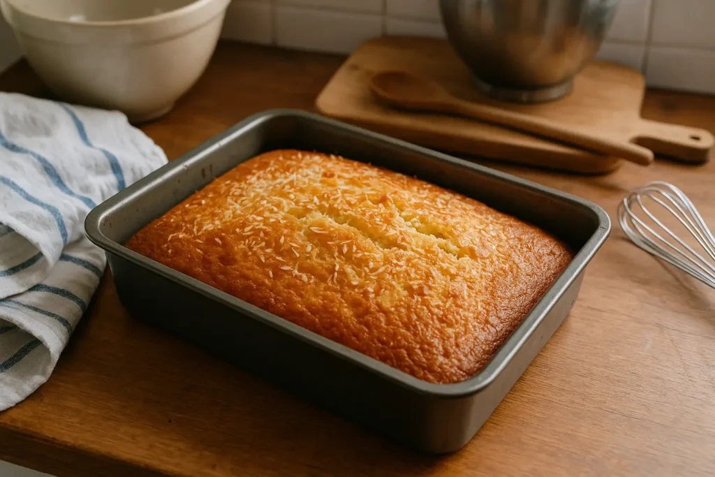 gâteau coco antillais moelleux fait maison dans une cuisine – dessert antillais traditionnel