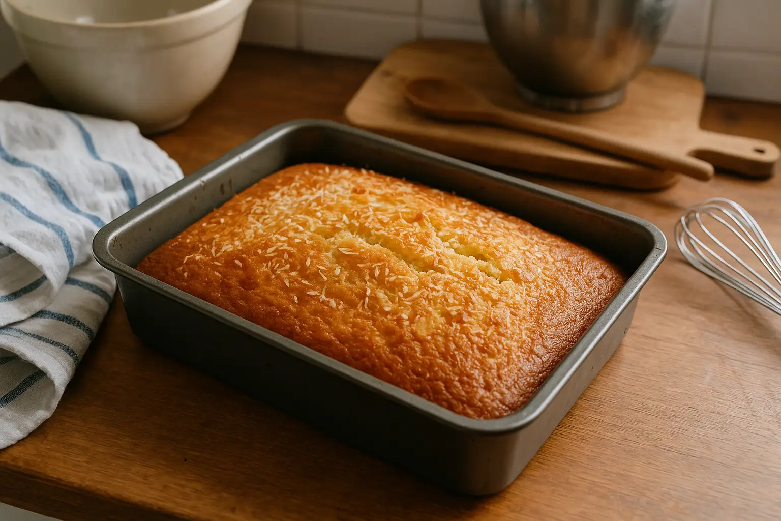 gâteau coco antillais moelleux fait maison dans une cuisine – dessert antillais traditionnel