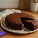 gâteau Milka moelleux et fondant fait maison sur une table de cuisine, cake au chocolat au lait Milka