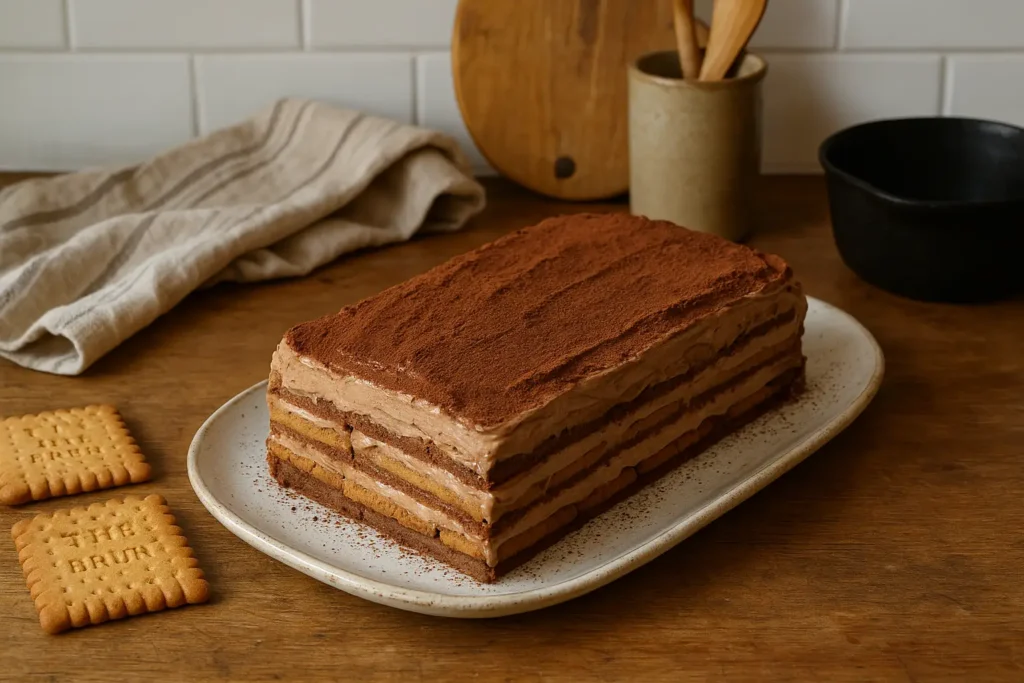 Gâteau Thé Brun maison moelleux – dessert vintage inspiré du biscuit LU, facile et sans cuisson