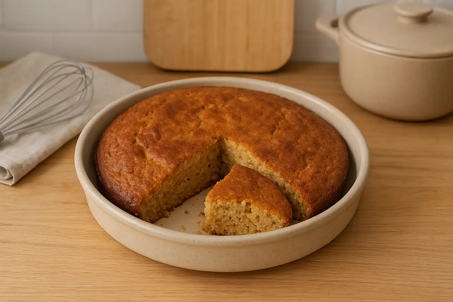 Photo d’un gâteau bébé sans sucre moelleux et doré, parfait pour un goûter healthy dès 1 an, préparé maison avec de la banane et sans sucre raffiné.