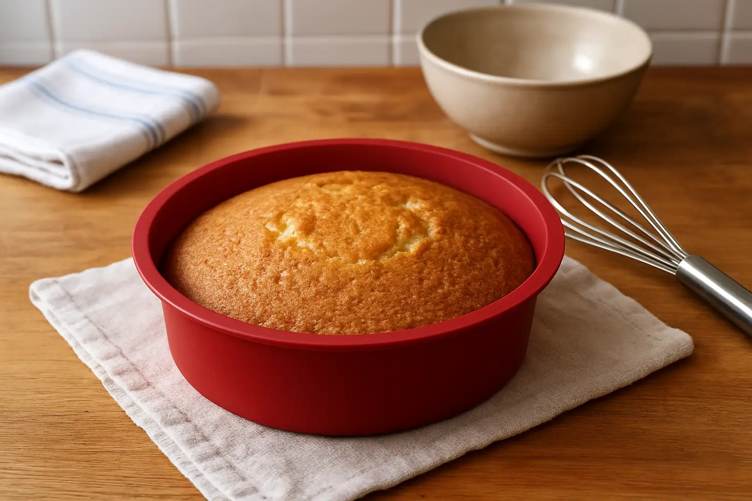 Gâteau moelleux à la vanille cuit dans un petit moule en silicone, doré et fondant
