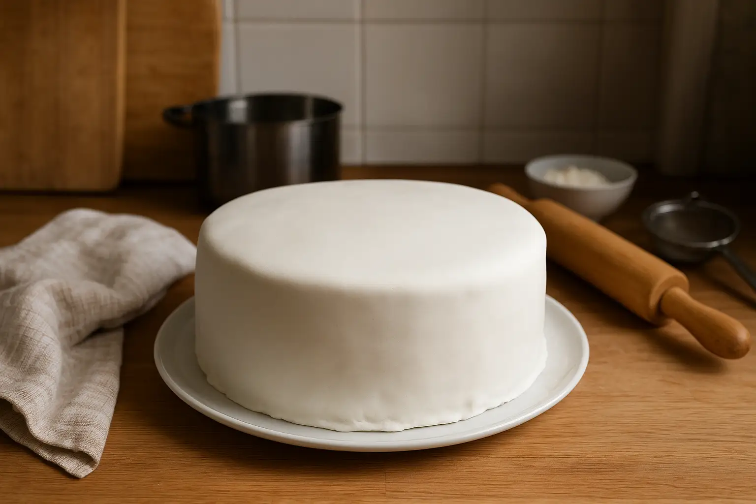 Photo d’un gâteau pâte à sucre maison, décoré simplement, idéal pour un anniversaire d’enfant ou d’adulte. Recette facile, pâte à sucre lisse et colorée, parfaite pour apprendre comment faire un gâteau pâte à sucre pas à pas.