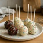 Gâteau sucette maison recouvert de chocolat et décoré de sprinkles colorés