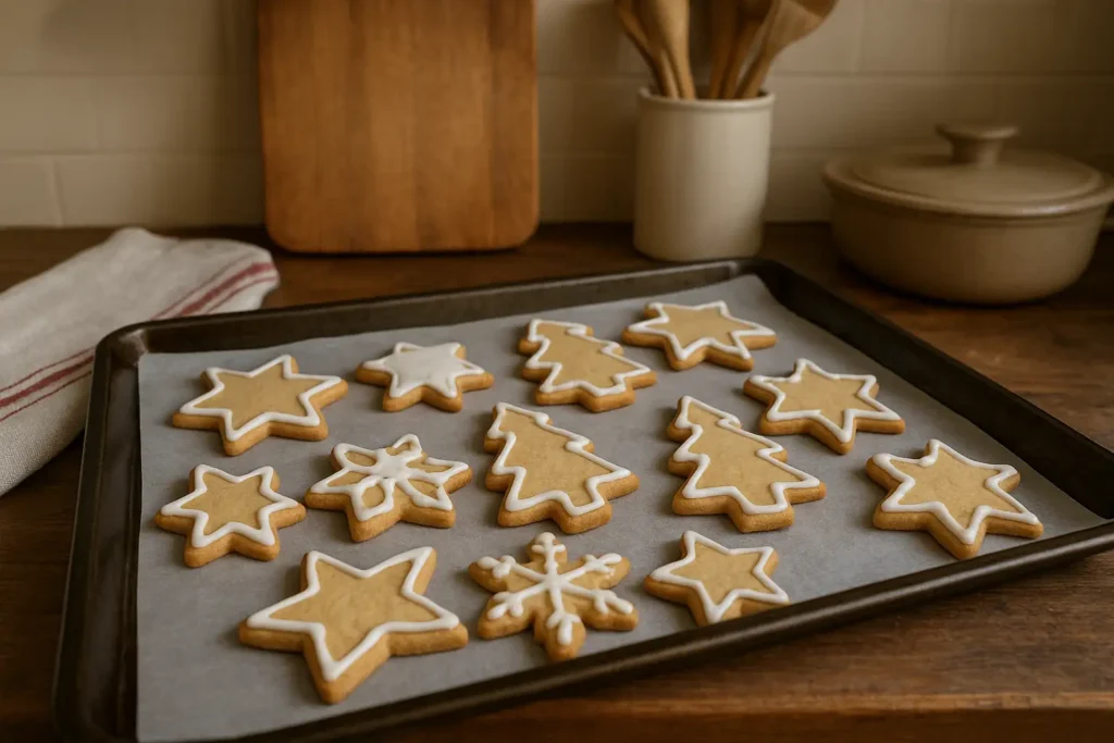 Sablés de Noël maison dorés et décorés, biscuits traditionnels pour les fêtes