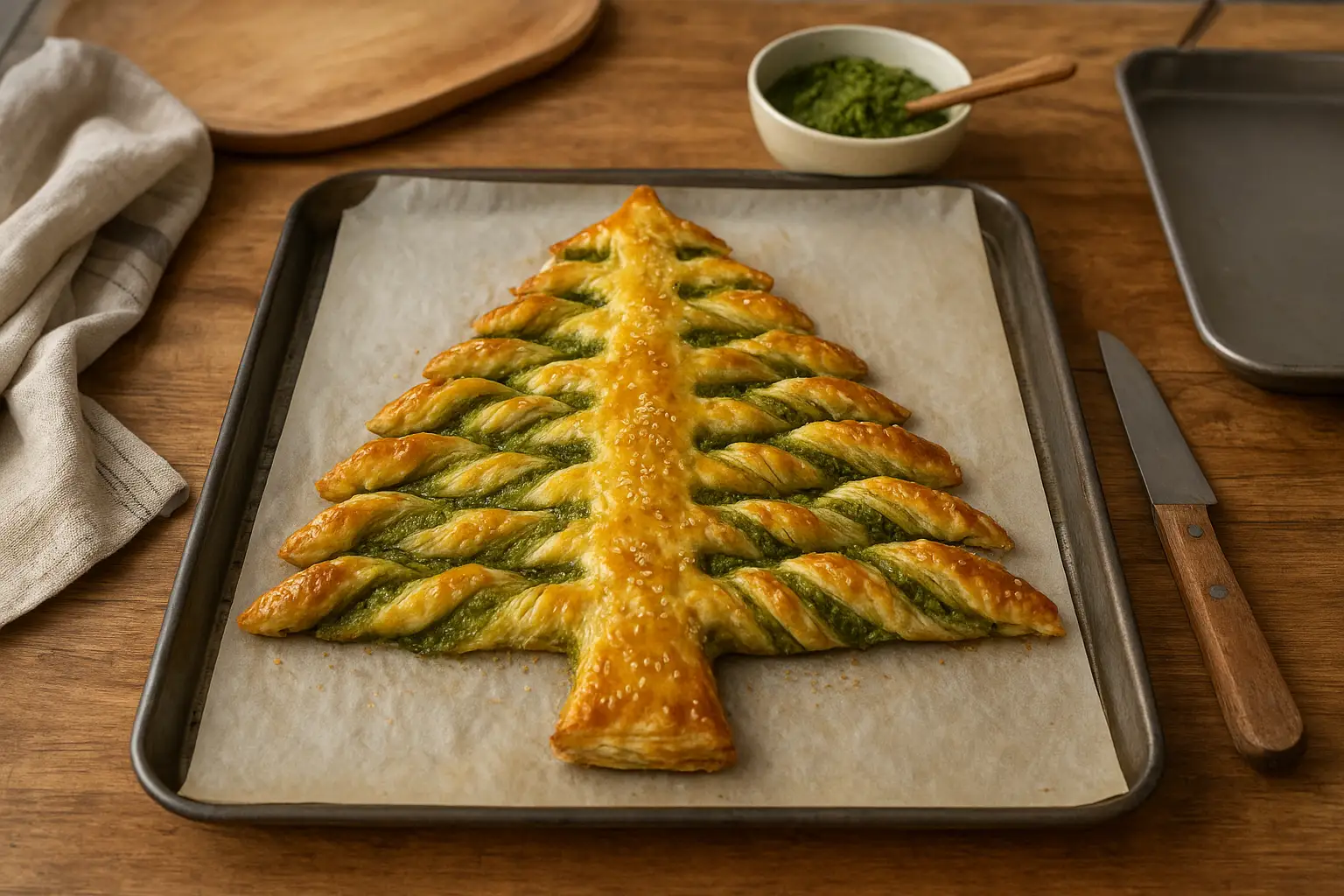 sapin feuillete de Noël au pesto apero noel facile et festif