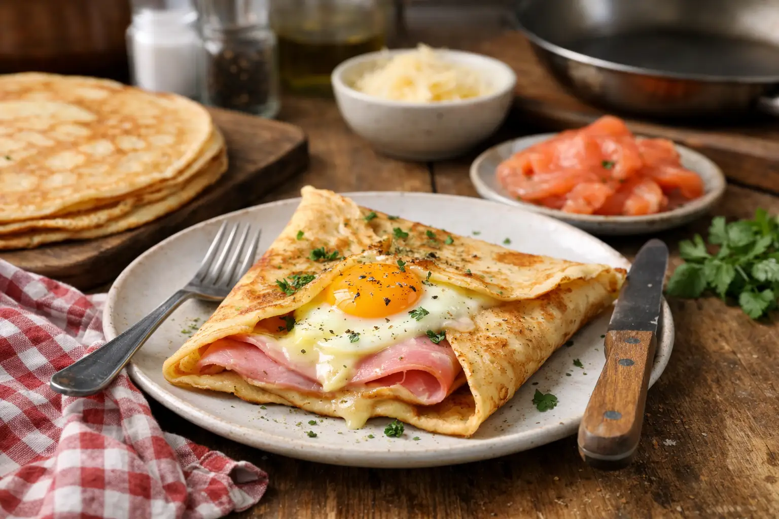 Recette crêpe salée facile et gourmande, crêpes dorées prêtes à être garnies