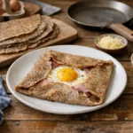 Crêpe sarrasin traditionnelle bretonne faite maison dans une cuisine familiale