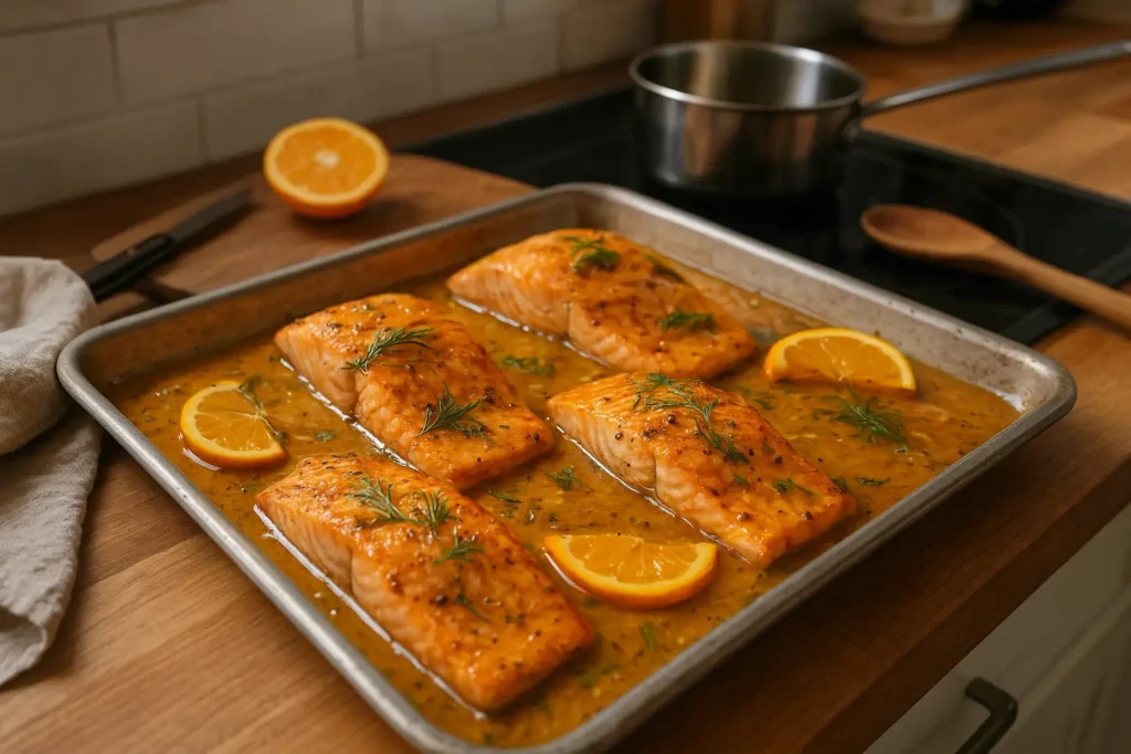 pavé de saumon rôti maison sur assiette, recette simple et savoureuse