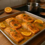 pavé de saumon rôti maison sur assiette, recette simple et savoureuse