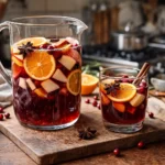 Sangria de Noël sans alcool maison avec fruits d'hiver et épices