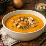 Soupe de Noël maison onctueuse servie en entrée festive pour le réveillon