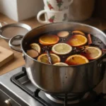 Vin chaud de Noël traditionnel maison avec oranges, cannelle et épices