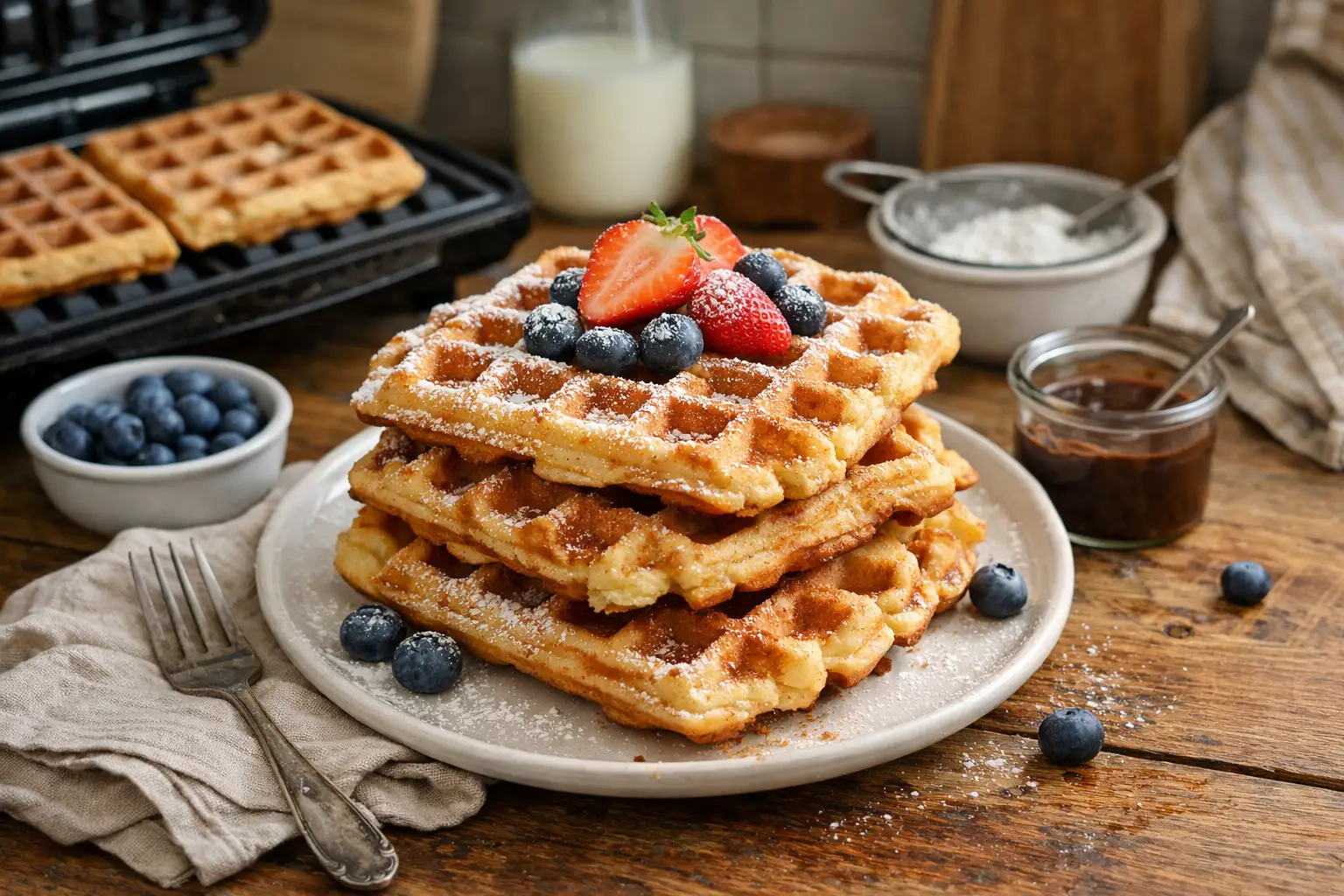 Gaufre traditionnelle maison croustillante et moelleuse cuite dans un appareil a gaufres