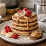 Pancake protéiné maison moelleux, riche en protéines, servi pour un petit-déjeuner healthy