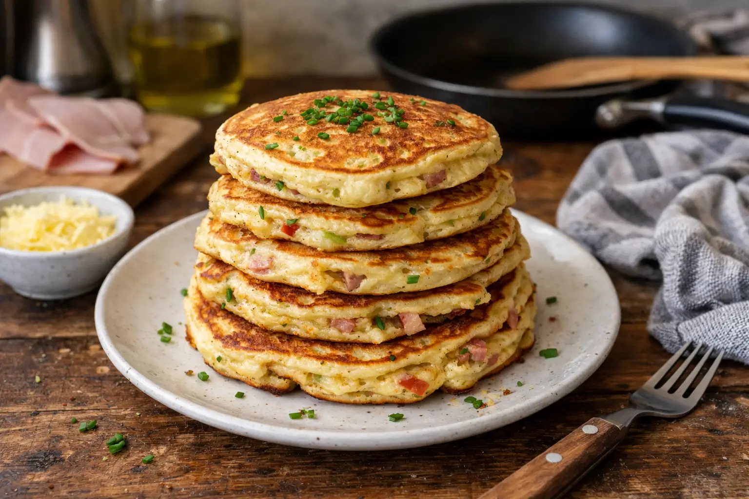 Pancakes salés moelleux maison servis pour un brunch salé
