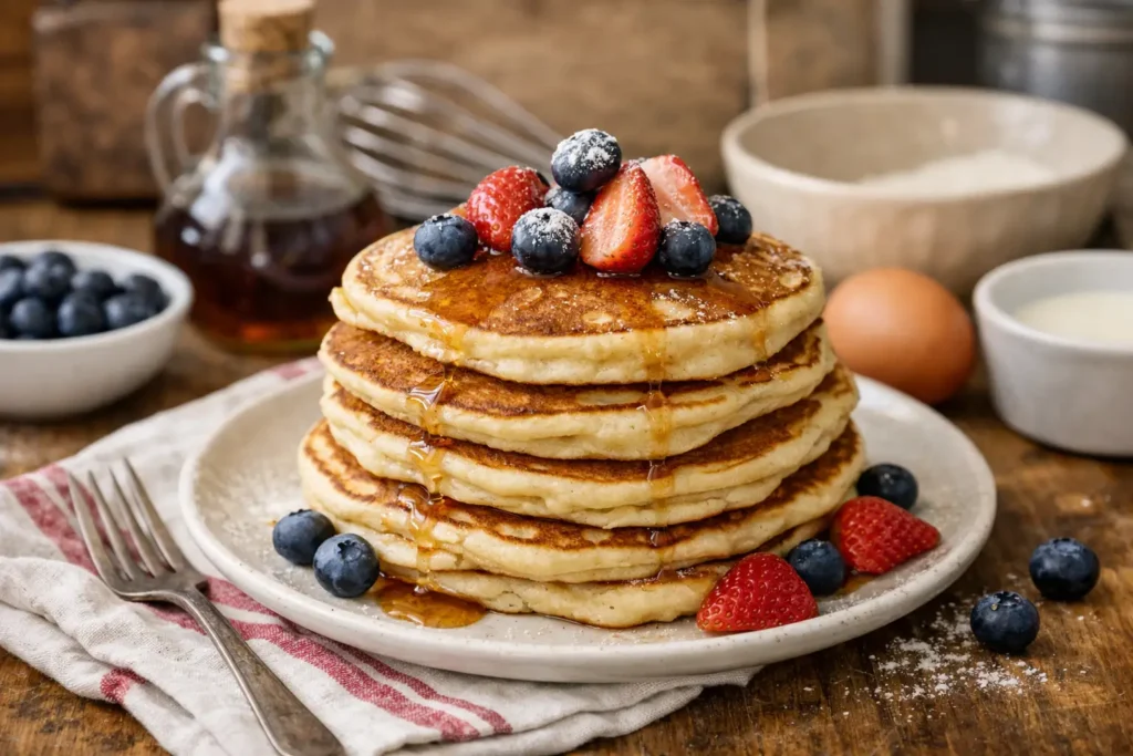 Pancakes sans beurre moelleux faits maison pour un petit-dejeuner sain