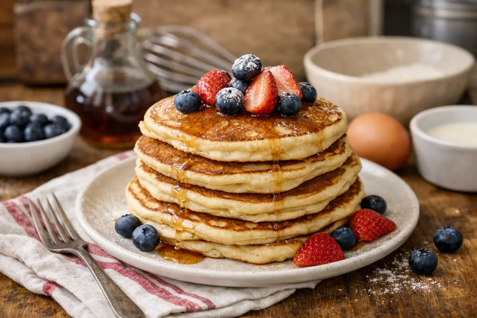 Pancakes sans beurre moelleux faits maison pour un petit-dejeuner sain