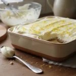 Tiramisu au citron maison dans un plat rectangulaire, crème mascarpone onctueuse et zestes de citron frais