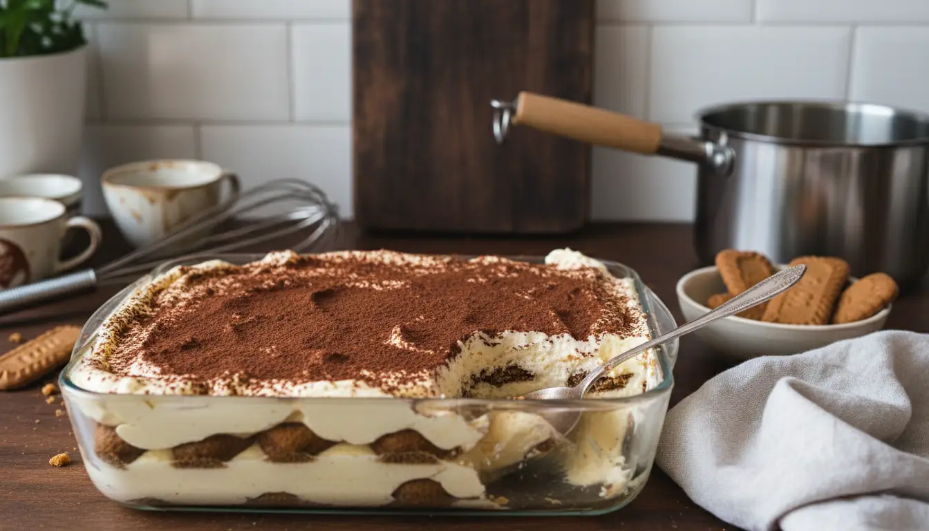 Tiramisu speculoos crémeux fait maison saupoudré de cacao