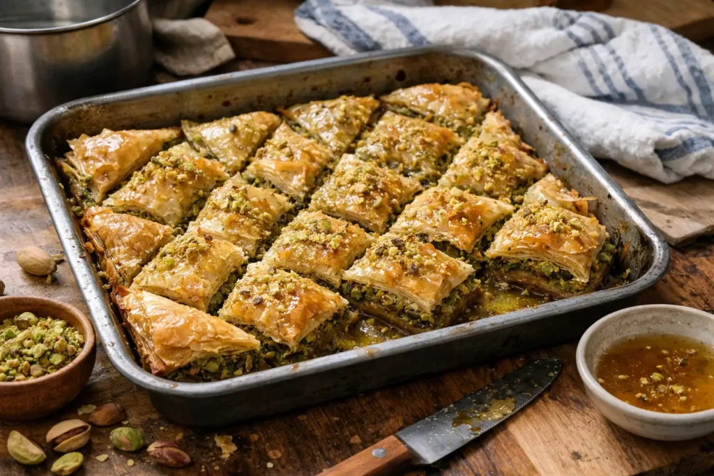 Baklava aux pistaches maison croustillant au miel et pâte filo