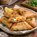 Bricks au thon et à l'oeuf croustillantes faites maison, dorées et garnies de thon et oeuf, recette maghrébine traditionnelle