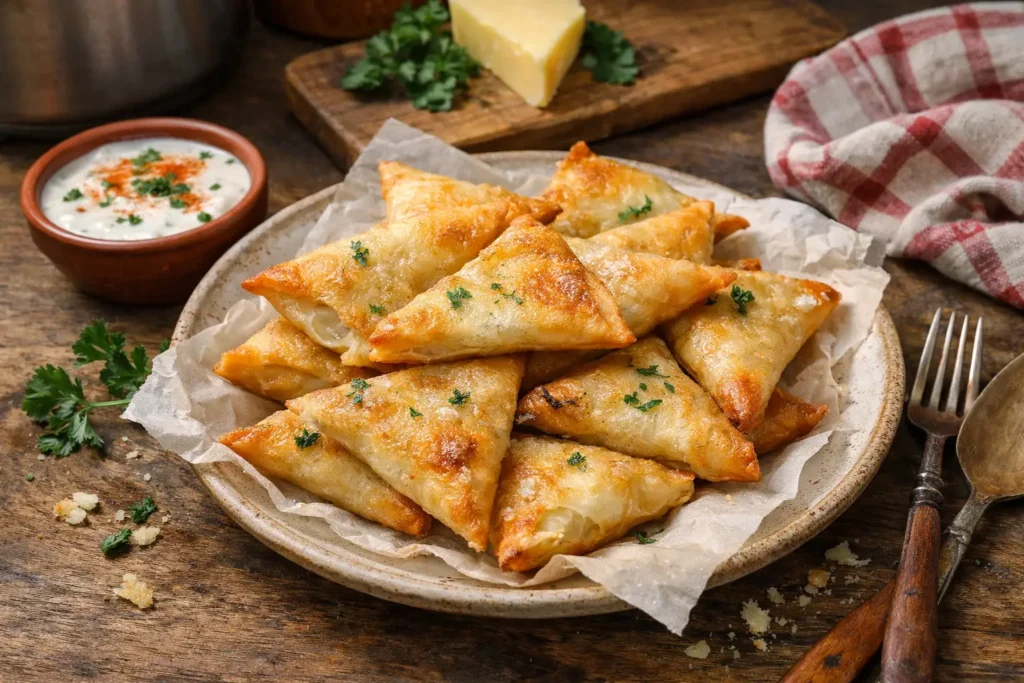 Briouates au fromage croustillantes faites maison avec feuilles de brick