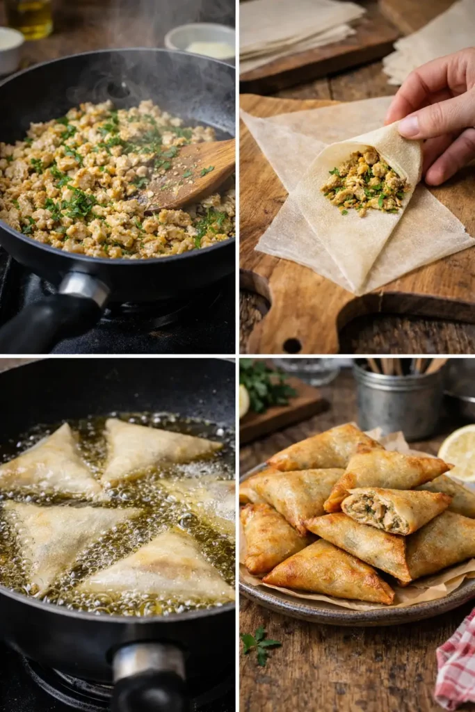 étapes pour briouates au poulet croustillantes faites maison