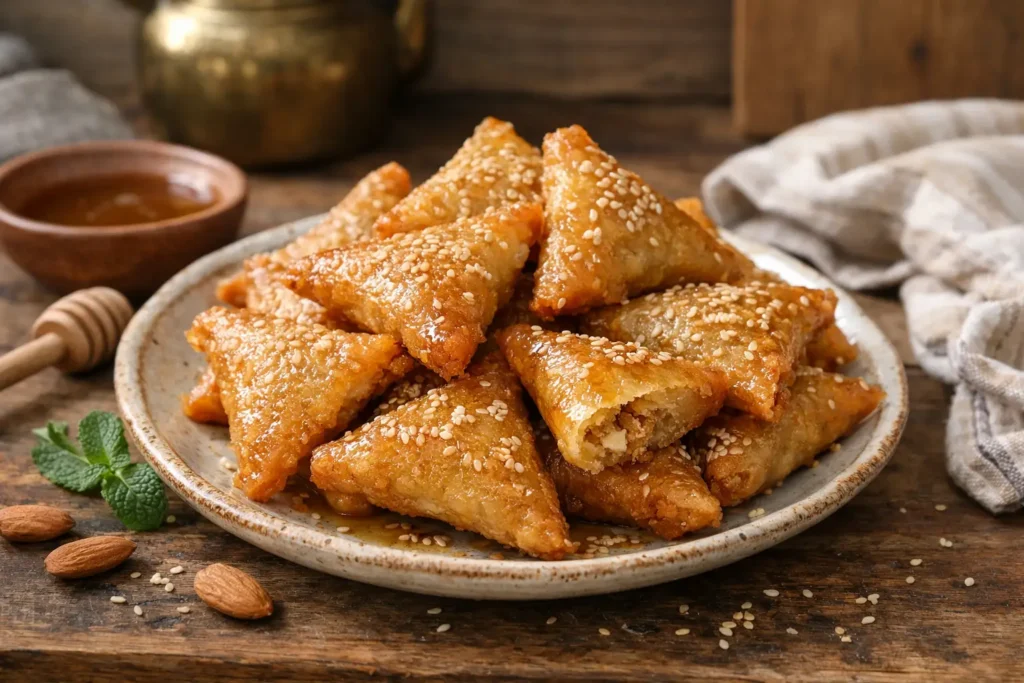 Briouates aux amandes marocaines croustillantes au miel et fleur d'oranger