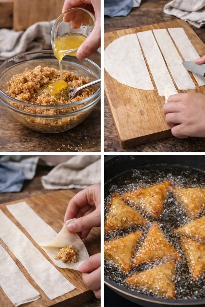 étapes pour briouates aux amandes marocaines croustillantes au miel et fleur d'oranger
