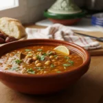 Harira marocaine recette traditionnelle maison dans un bol avec herbes fraîches