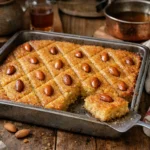 Kalb el louz traditionnel a la semoule et aux amandes, gâteau algérien imbibé de sirop a la fleur d'oranger