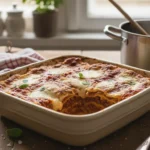 Lasagne bolognaise maison gratinée avec sauce bolognaise et béchamel