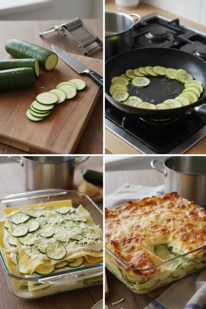 Etapes pour lasagnes de courgettes crémeuses au fromage doré au four