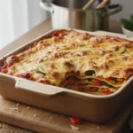Lasagnes aux légumes gratinées maison avec courgettes, poivrons et fromage fondu