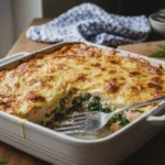 Lasagne saumon epinard maison gratinee au four, avec saumon frais, epinards et sauce onctueuse