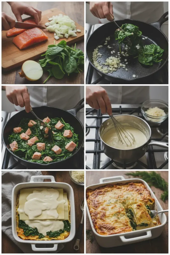 etapes pour lasagne saumon epinard maison gratinee au four