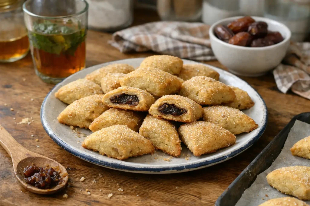 Makrout au four : losanges à la semoule, dattes à la cannelle et miel brillant.