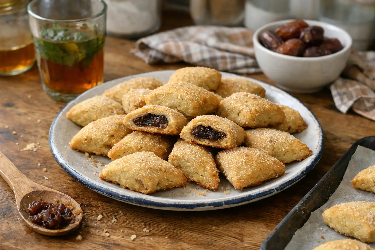 Makrout au four : losanges à la semoule, dattes à la cannelle et miel brillant.